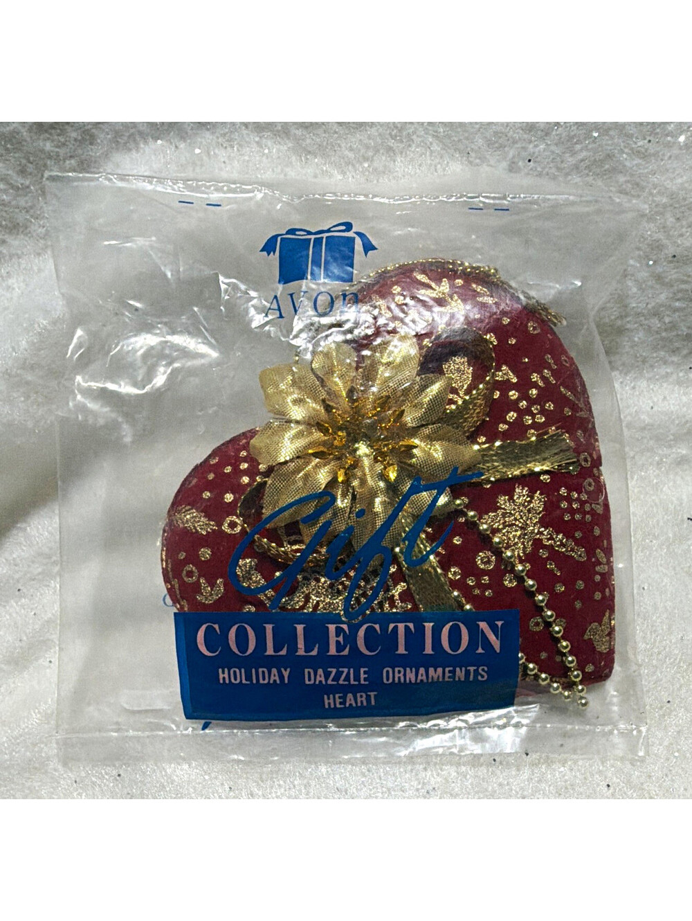 Avon Holiday Dazzle Heart Ornament Red/Gold Fabric Hanging 1995
